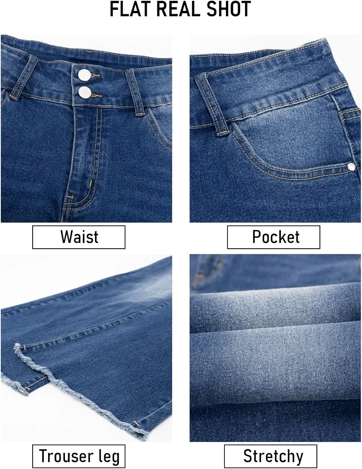 Bootcut Jeans for Women Stretch Jeans with high Waisted Frayed Bottom Hem & Flex Motion Women Boot Cut Jeans （Standard）