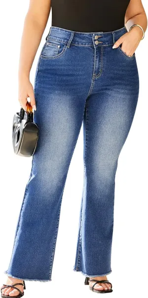 Bootcut Jeans for Women Stretch Jeans with high Waisted Frayed Bottom Hem & Flex Motion Women Boot Cut Jeans （Standard）