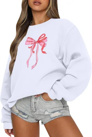 Bow Sweater Women Coquette Clothes, Sweatshirts For Teen Girls Clean Girl Holiday Shirt Crewneck Long Sleeve Pullover