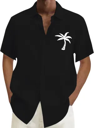Button Down Hawaiian Shirt for Men Short Sleeve Casual Cotton Linen Summer Beach Vacation Tropical Wedding Shirts