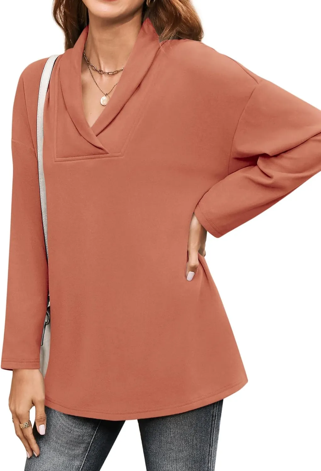 BZB Women Polo Shirts Shawl Neck Long Sleeve Tops Tunic Tops to Wear with Leggings