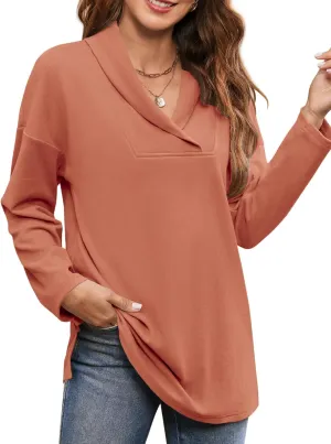 BZB Women Polo Shirts Shawl Neck Long Sleeve Tops Tunic Tops to Wear with Leggings
