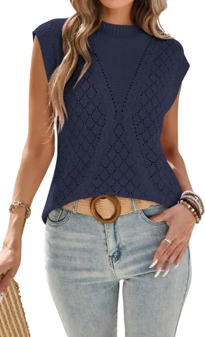 Cakulo Womens Crochet Cap Sleeve Summer Tops 2025 Sleeveless Cable Knit Sweater Vest Tank Tops