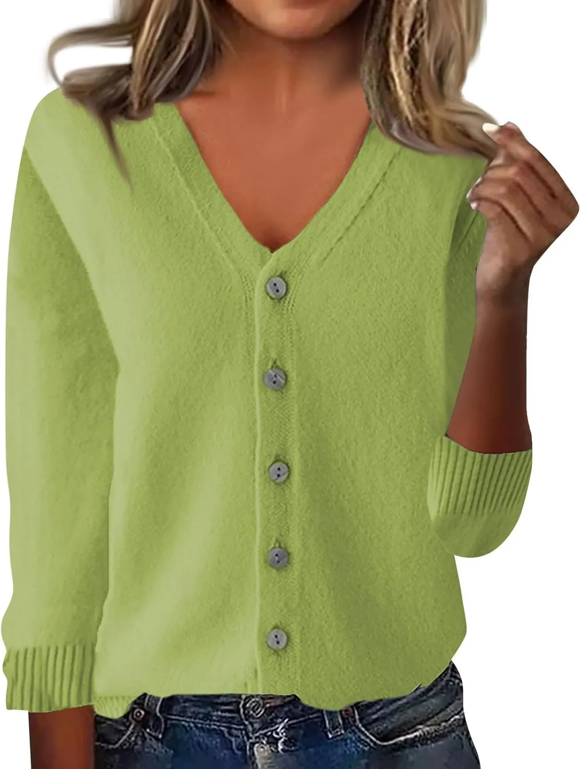Cardigan Sweaters for Women Long Sleeve V Neck Sweaters Lightweight Comfy Sweatshirts No Hood Knitted Button Up Sweaters