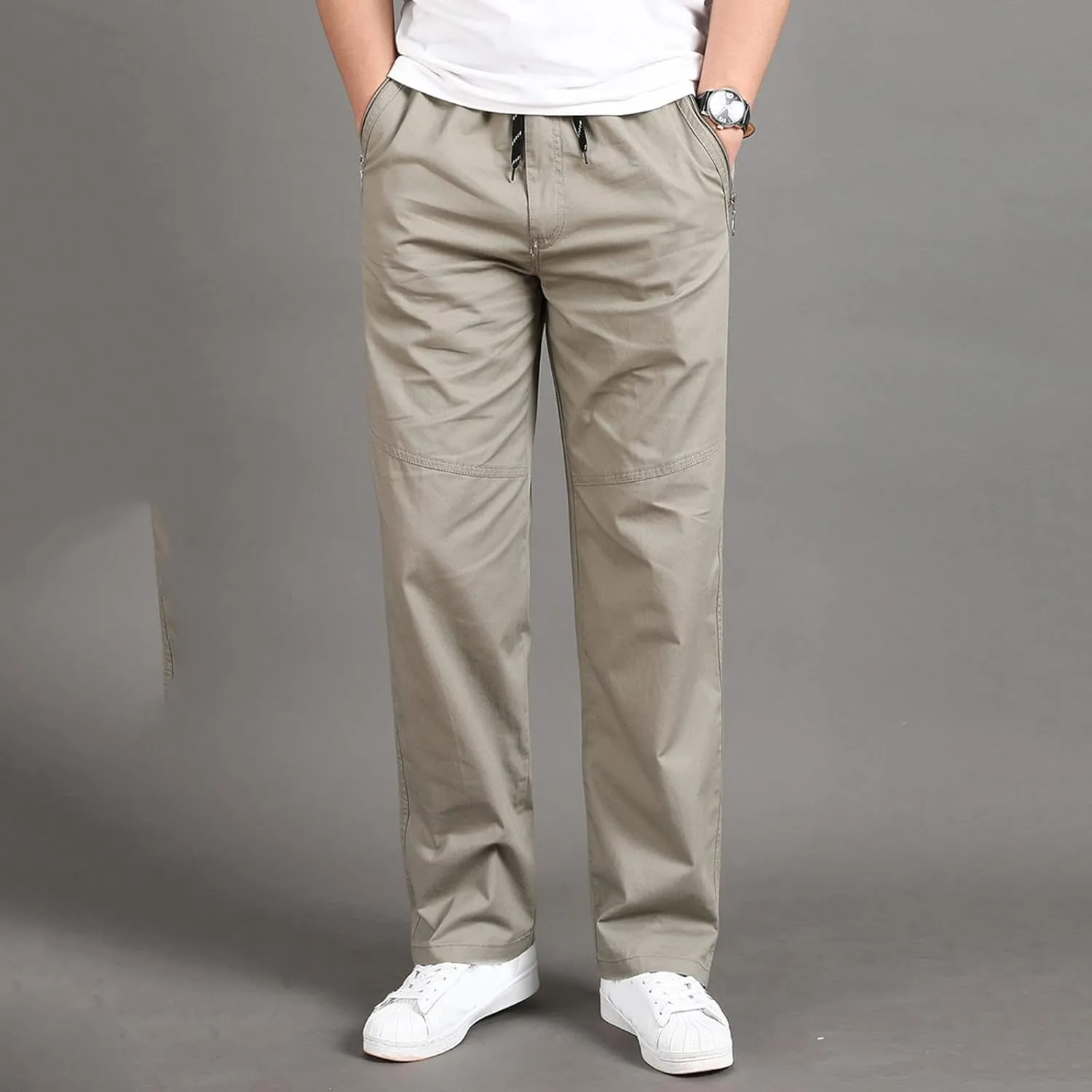 Cargo Pants for Men Relaxed Fit Trousers for Men Mens Cargo Sweatpants Drawstring Elastic Waist Straight Leg Trousers