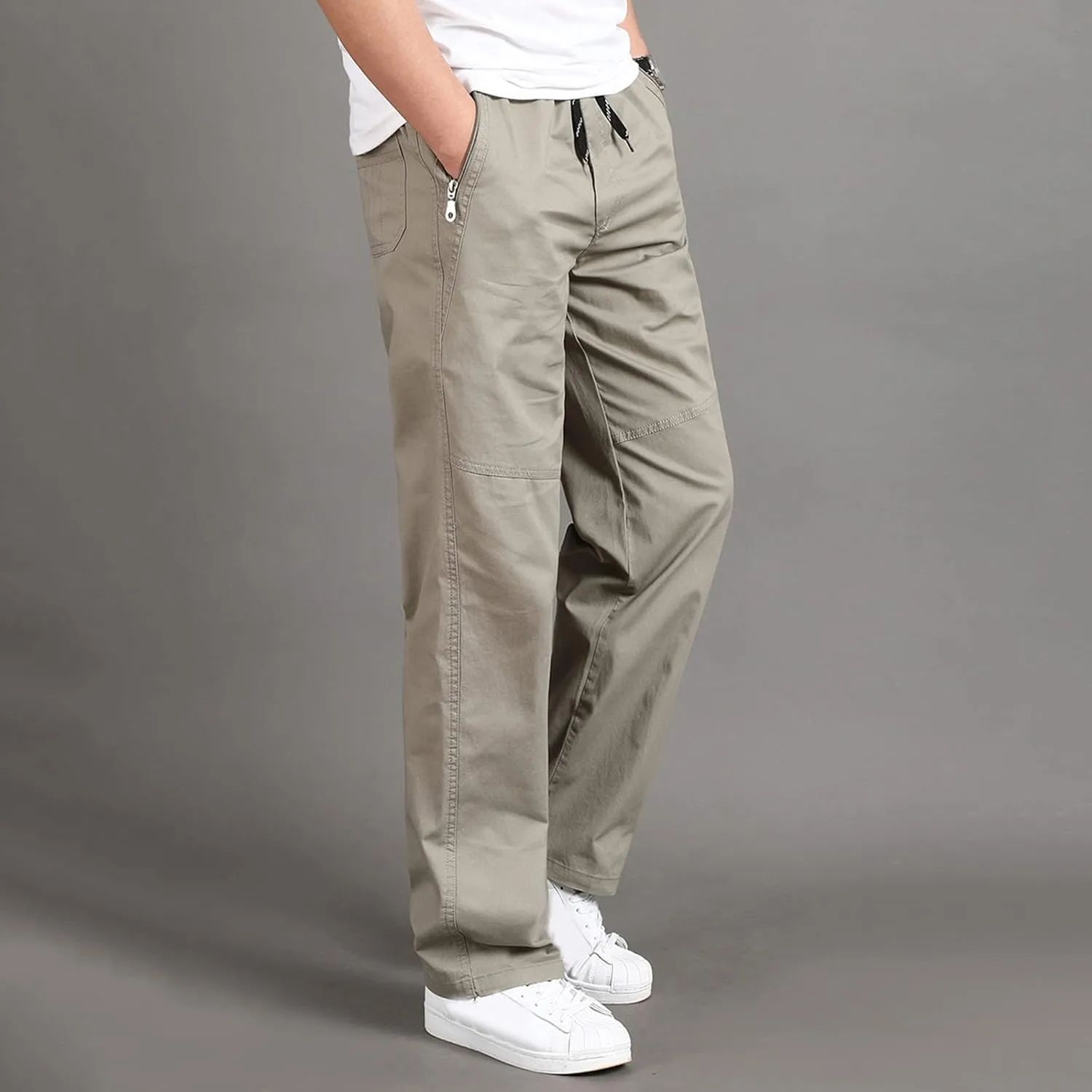 Cargo Pants for Men Relaxed Fit Trousers for Men Mens Cargo Sweatpants Drawstring Elastic Waist Straight Leg Trousers