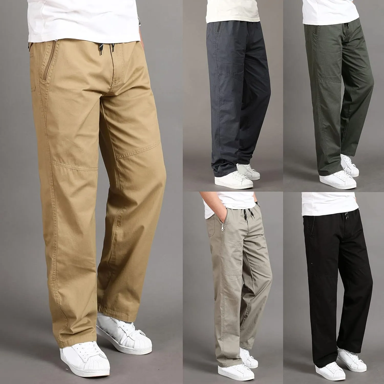 Cargo Pants for Men Relaxed Fit Trousers for Men Mens Cargo Sweatpants Drawstring Elastic Waist Straight Leg Trousers