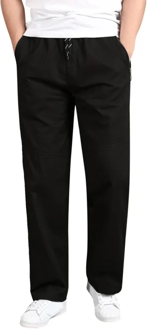 Cargo Pants for Men Relaxed Fit Trousers for Men Mens Cargo Sweatpants Drawstring Elastic Waist Straight Leg Trousers