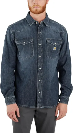Carhartt Men's Montana Relaxed Fit Midweight Denim Long-Sleeve Snap Front Shirt