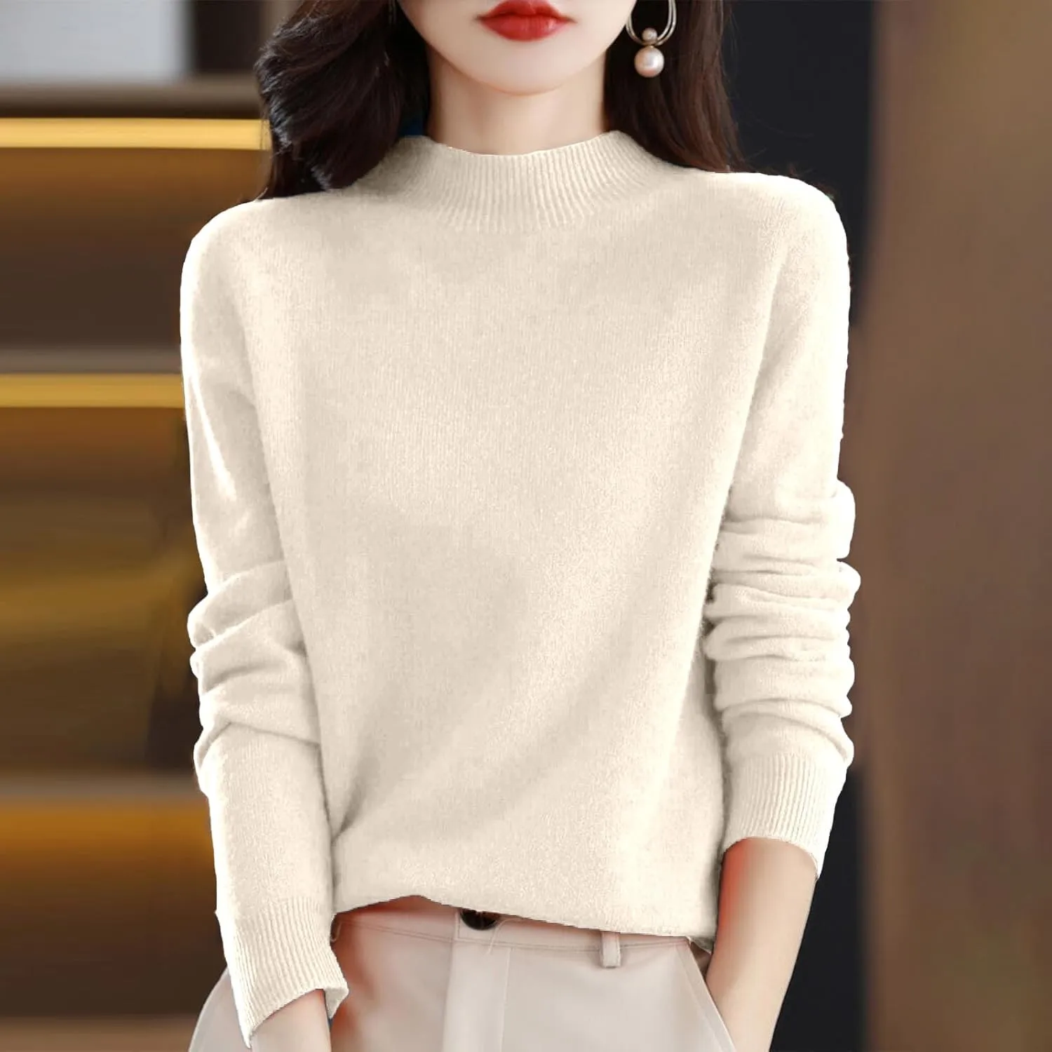Cashmere Sweaters for Women Fashion Comfort Pullover Sweaters Casual Crewneck Sweater Dressy Long Sleeve Sweaters