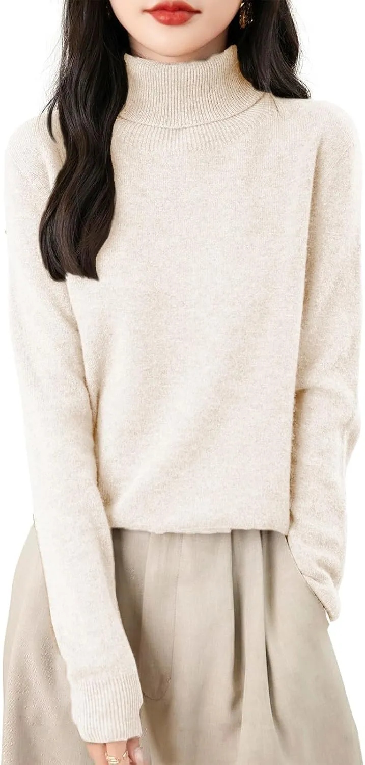 Cashmere Sweaters for Women Long Sleeve Turtleneck Sweater Pullover Winter Spring Soft Warm Cozy Wool Knit Sweater