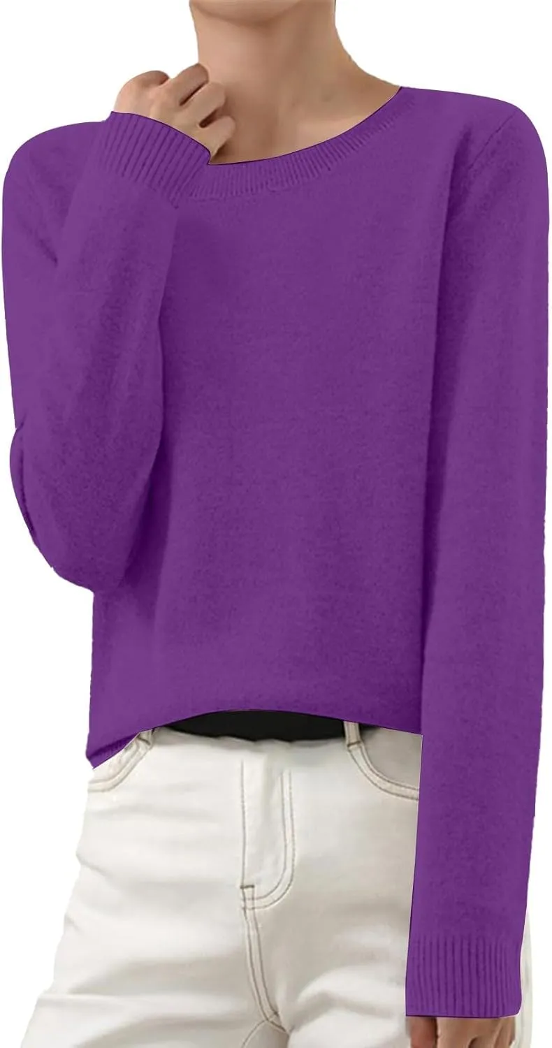 Cashmere Sweaters for Women Thin Lightweight Crewneck Sweaters Soft Wool Plain Crop Sweater Light Weight Sweaters