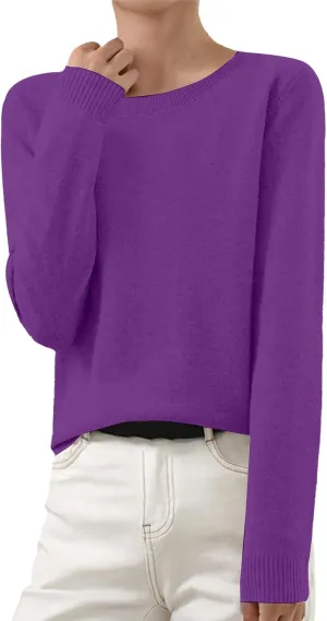Cashmere Sweaters for Women Thin Lightweight Crewneck Sweaters Soft Wool Plain Crop Sweater Light Weight Sweaters
