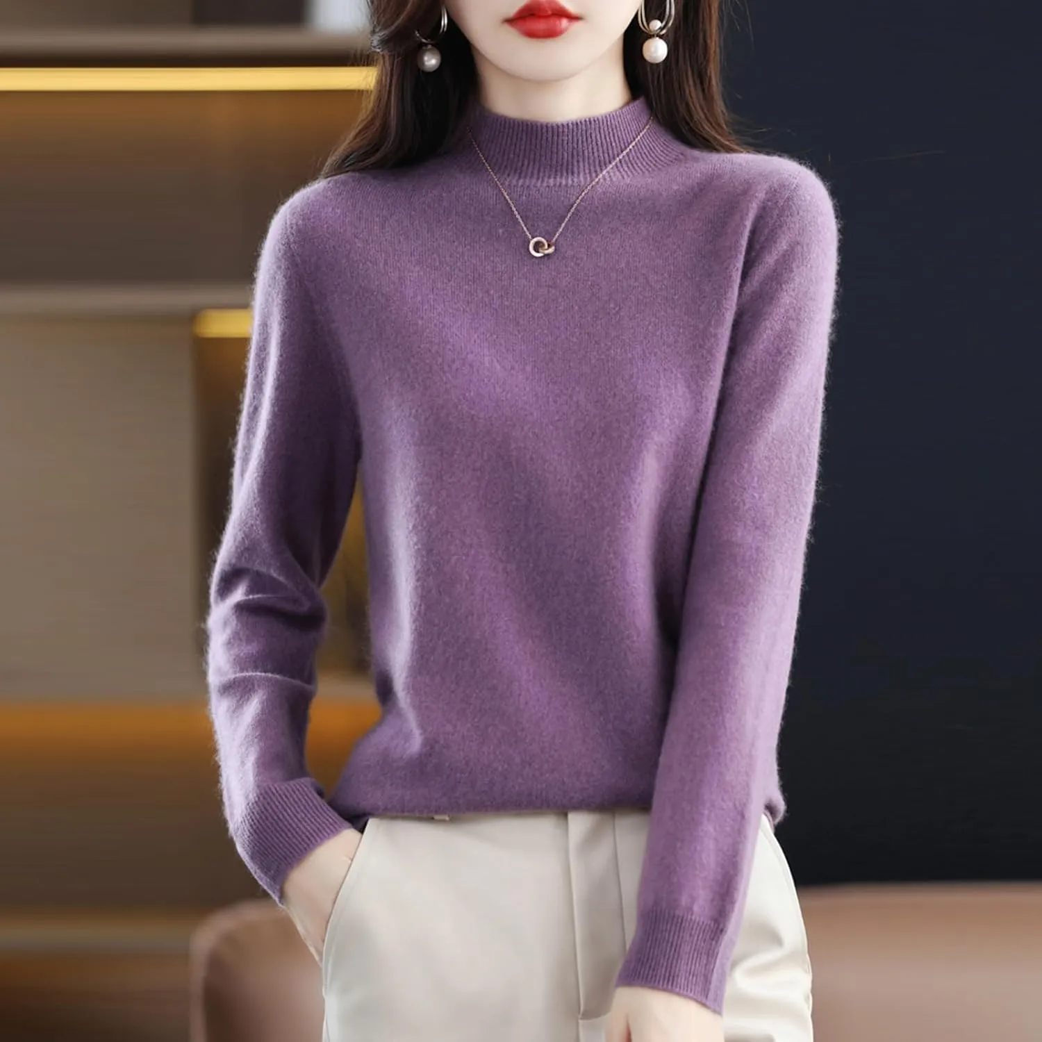 Cashmere Sweaters for Women,Cashmere Long Sleeve Crewneck Fall Winter Sweaters