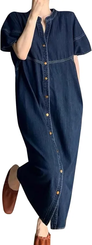 Casual Jean Skirts for Women Denim Dress with Fashion Buttons, Maxi Length, and Relaxed Fit