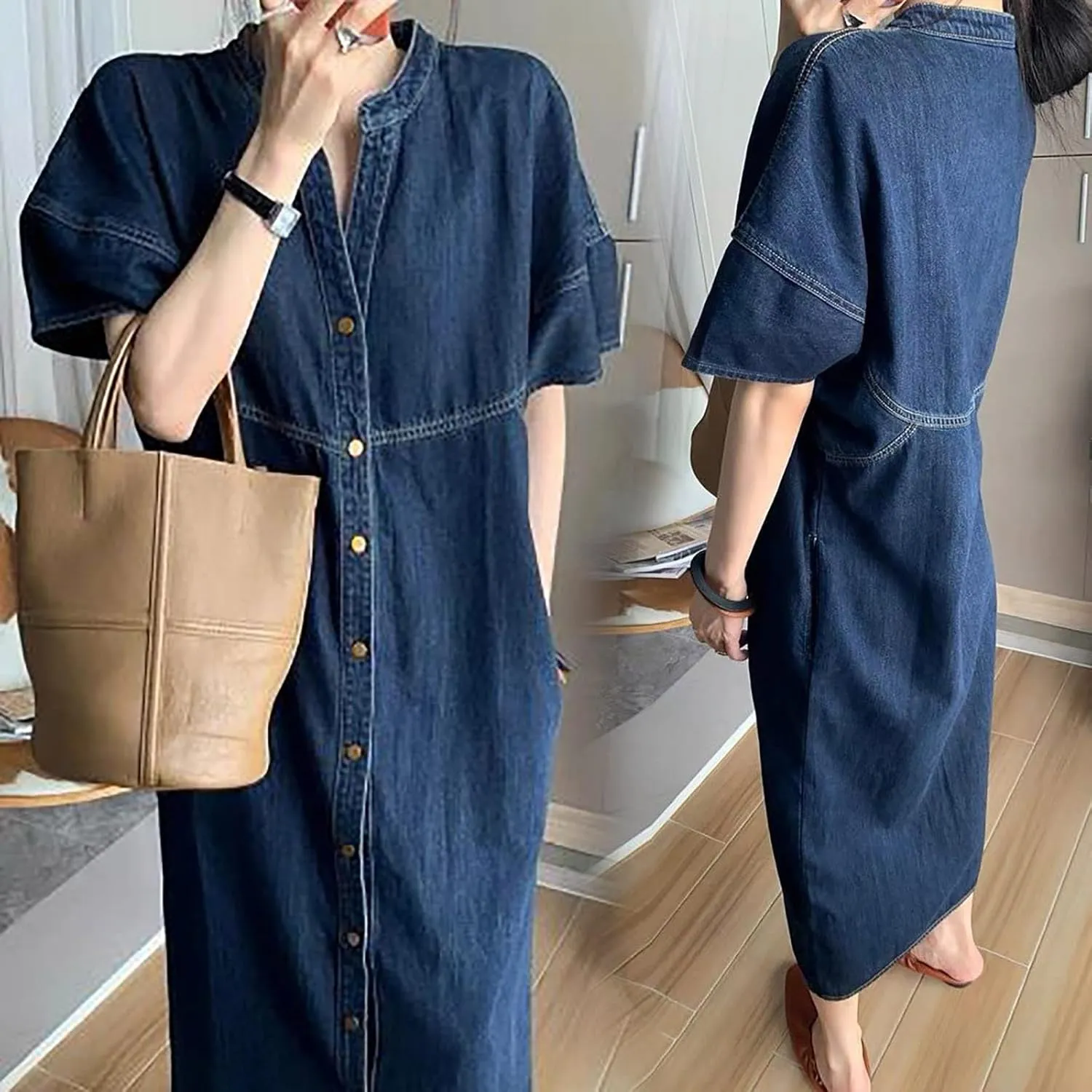Casual Jean Skirts for Women Denim Dress with Fashion Buttons, Maxi Length, and Relaxed Fit