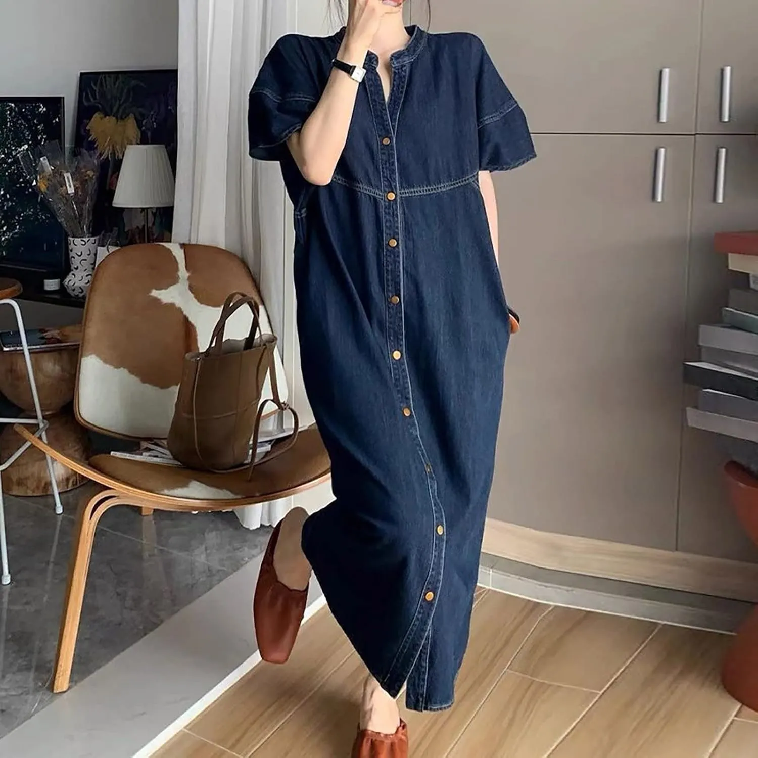 Casual Jean Skirts for Women Denim Dress with Fashion Buttons, Maxi Length, and Relaxed Fit