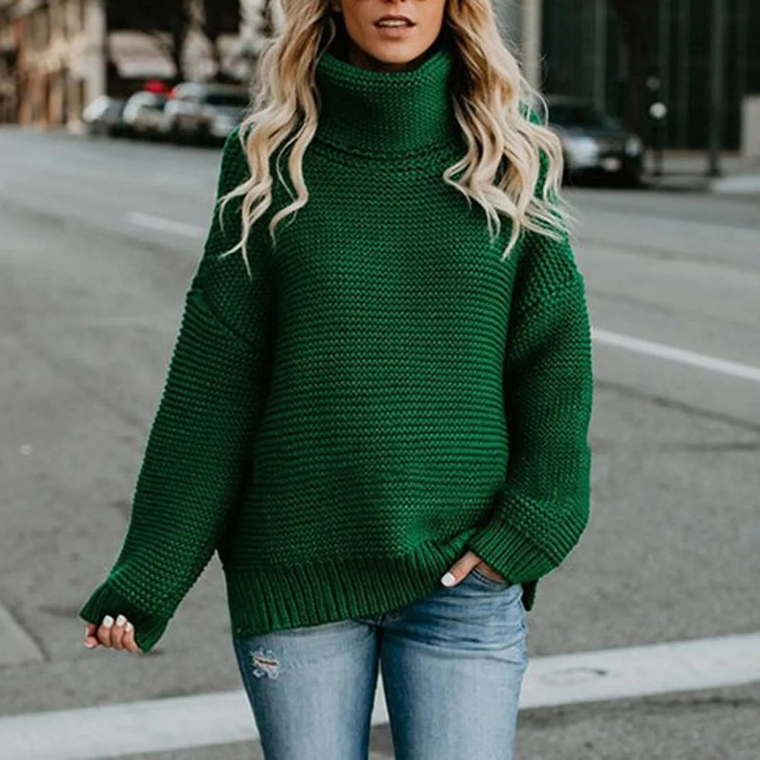 Chunky Sweaters for Women 2023 Fall Winter Oversized Sweaters Soft Warm Knitted Sweaters Slouchy Turtleneck Sweaters