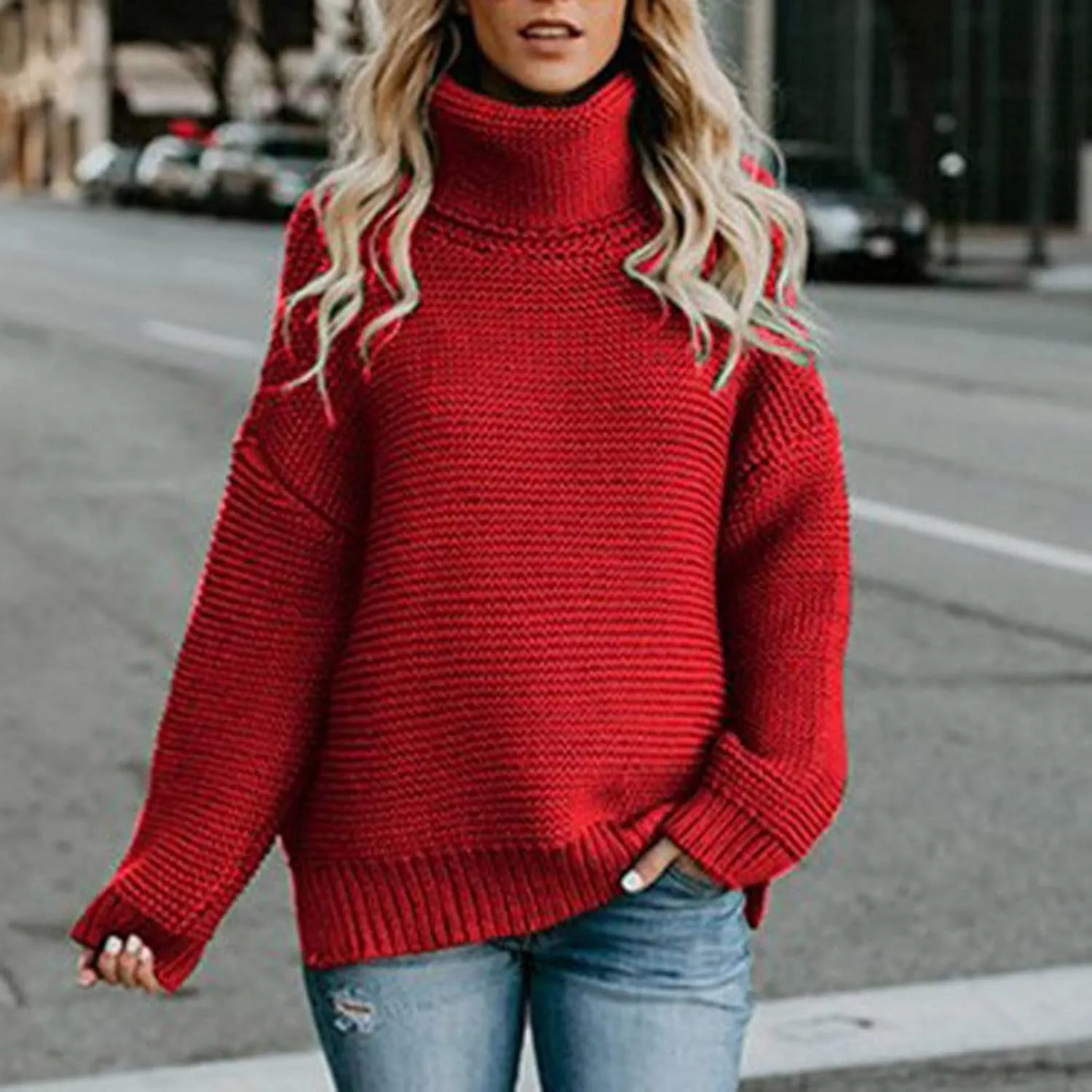 Chunky Sweaters for Women 2023 Fall Winter Oversized Sweaters Soft Warm Knitted Sweaters Slouchy Turtleneck Sweaters
