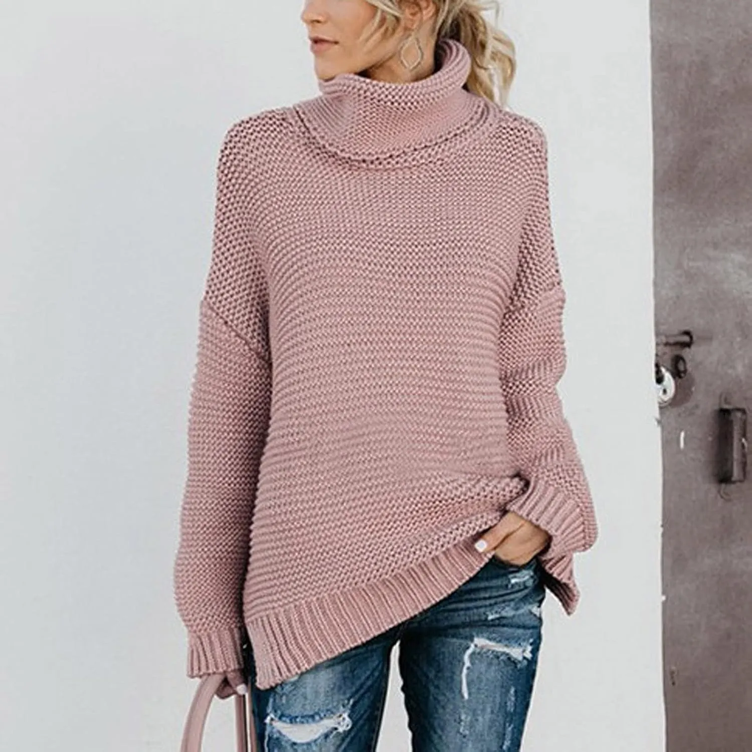 Chunky Sweaters for Women 2023 Fall Winter Oversized Sweaters Soft Warm Knitted Sweaters Slouchy Turtleneck Sweaters