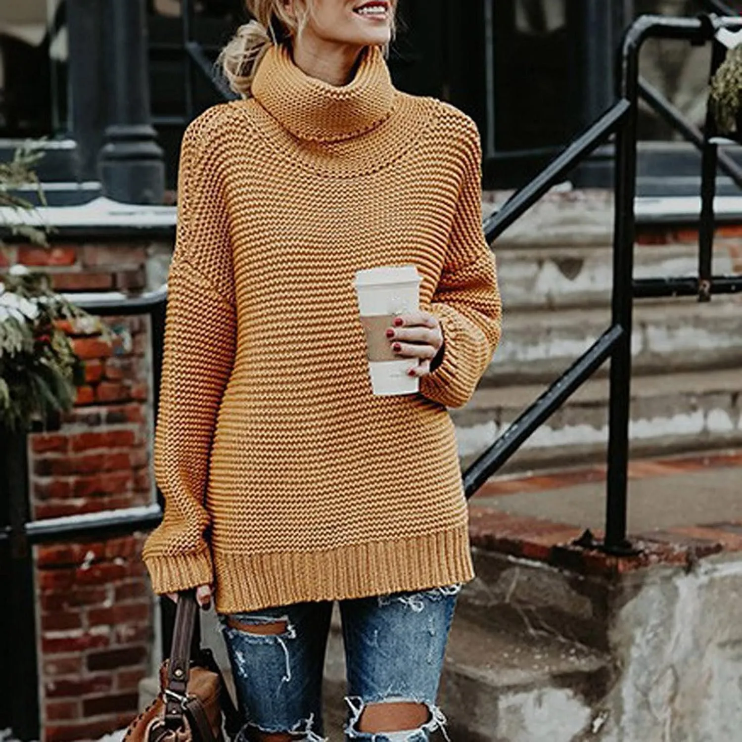Chunky Sweaters for Women 2023 Fall Winter Oversized Sweaters Soft Warm Knitted Sweaters Slouchy Turtleneck Sweaters