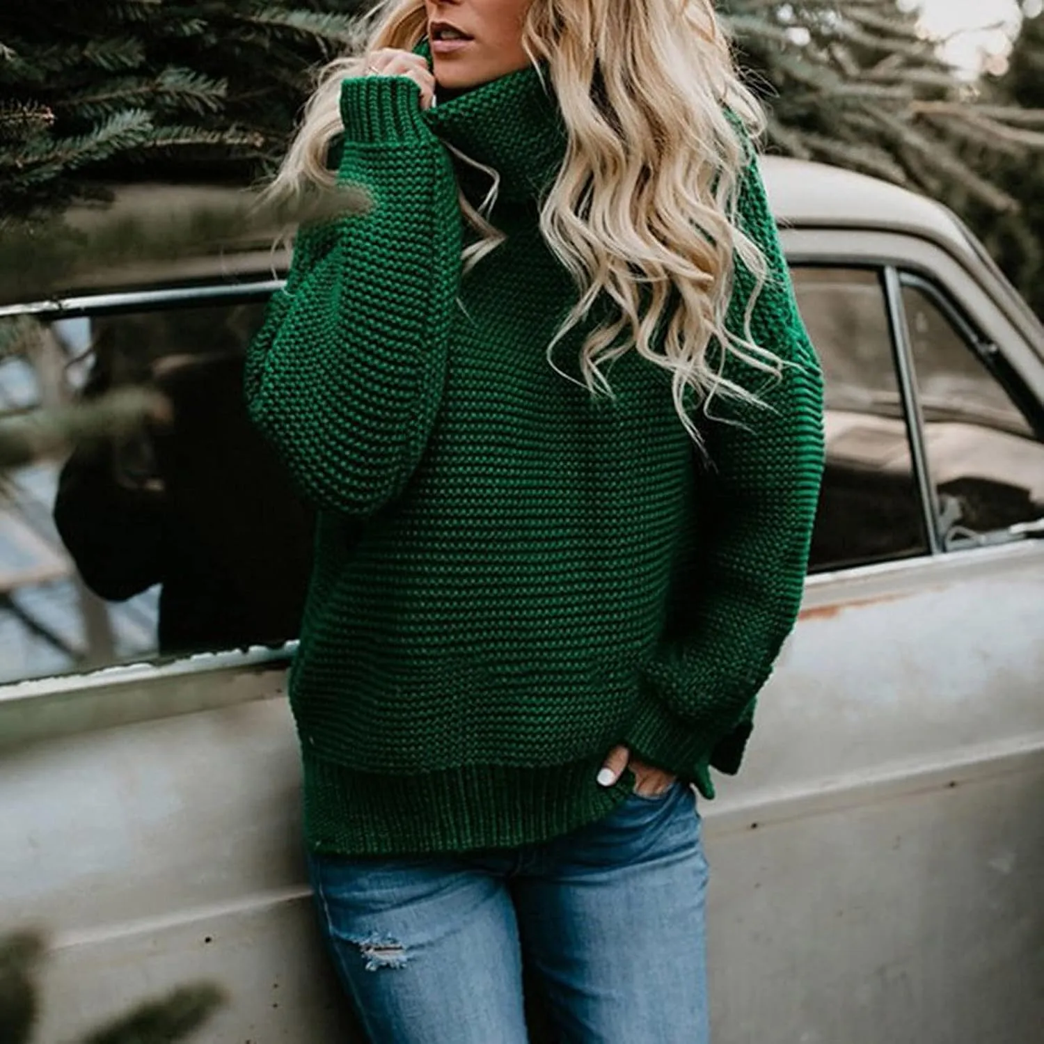Chunky Sweaters for Women 2023 Fall Winter Oversized Sweaters Soft Warm Knitted Sweaters Slouchy Turtleneck Sweaters