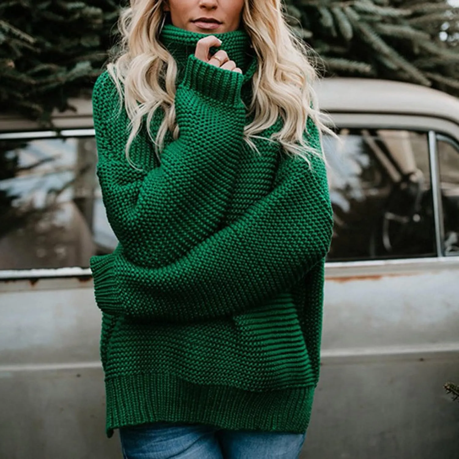 Chunky Sweaters for Women 2023 Fall Winter Oversized Sweaters Soft Warm Knitted Sweaters Slouchy Turtleneck Sweaters