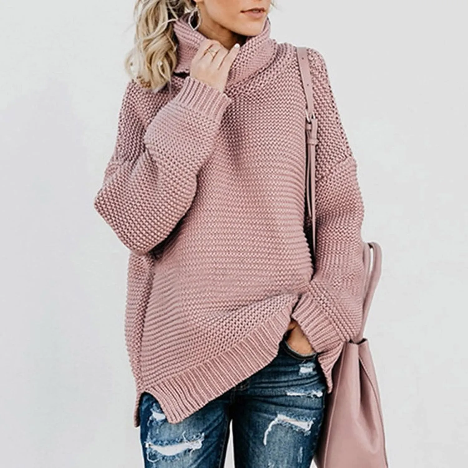 Chunky Sweaters for Women 2023 Fall Winter Oversized Sweaters Soft Warm Knitted Sweaters Slouchy Turtleneck Sweaters