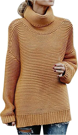 Chunky Sweaters for Women 2023 Fall Winter Oversized Sweaters Soft Warm Knitted Sweaters Slouchy Turtleneck Sweaters