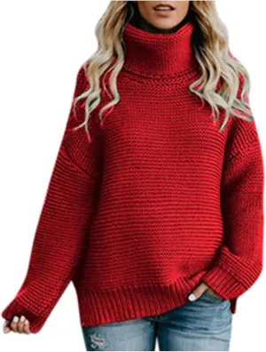 Chunky Sweaters for Women 2023 Fall Winter Oversized Sweaters Soft Warm Knitted Sweaters Slouchy Turtleneck Sweaters