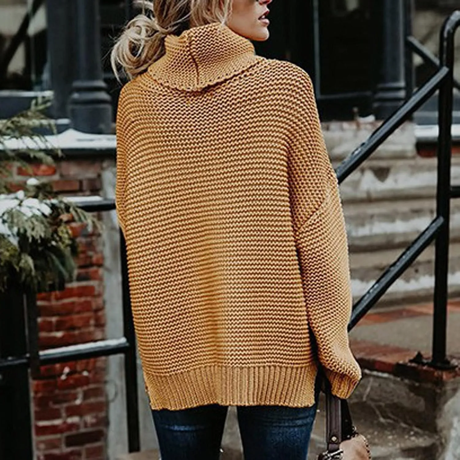 Chunky Sweaters for Women 2023 Fall Winter Oversized Sweaters Soft Warm Knitted Sweaters Slouchy Turtleneck Sweaters