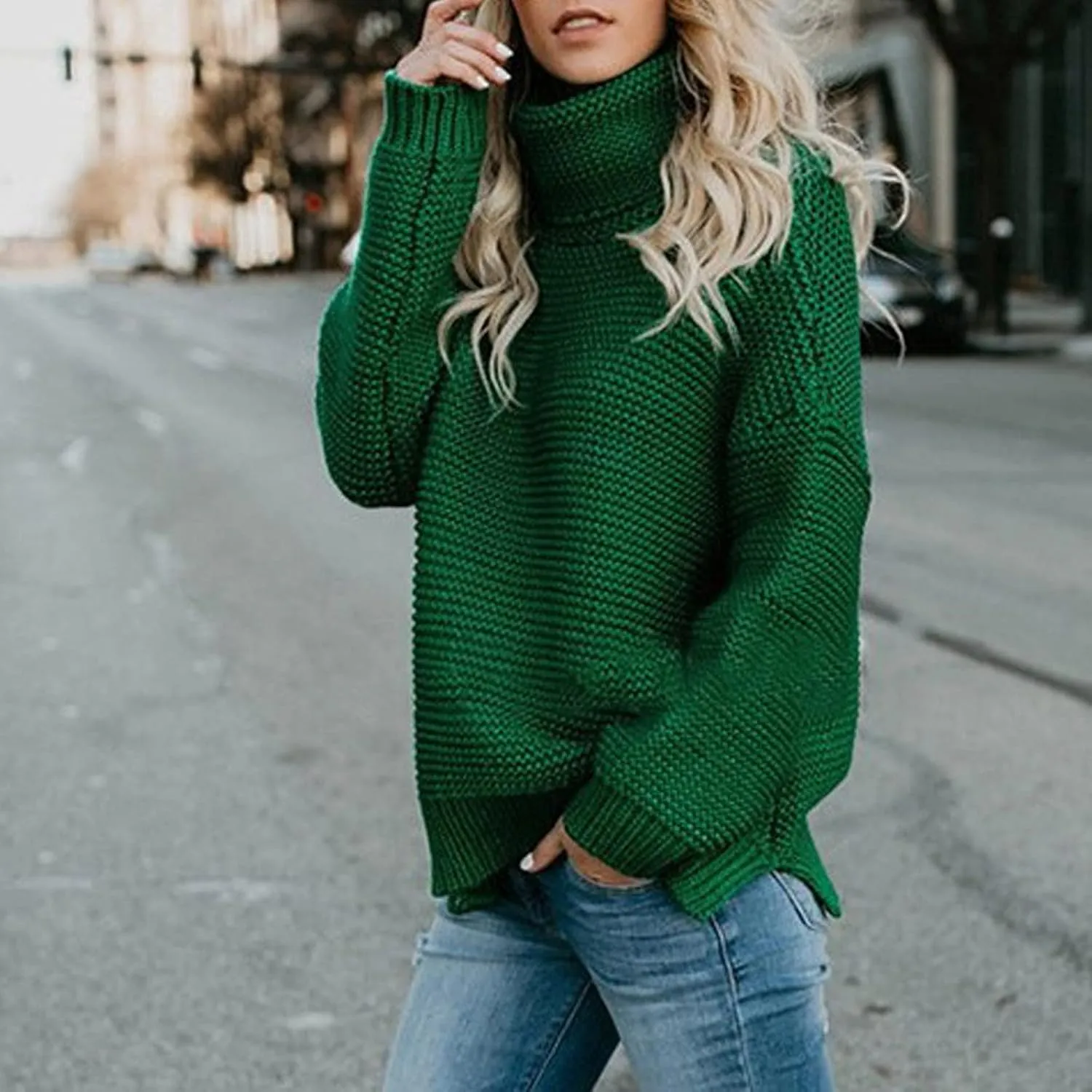 Chunky Sweaters for Women 2023 Fall Winter Oversized Sweaters Soft Warm Knitted Sweaters Slouchy Turtleneck Sweaters