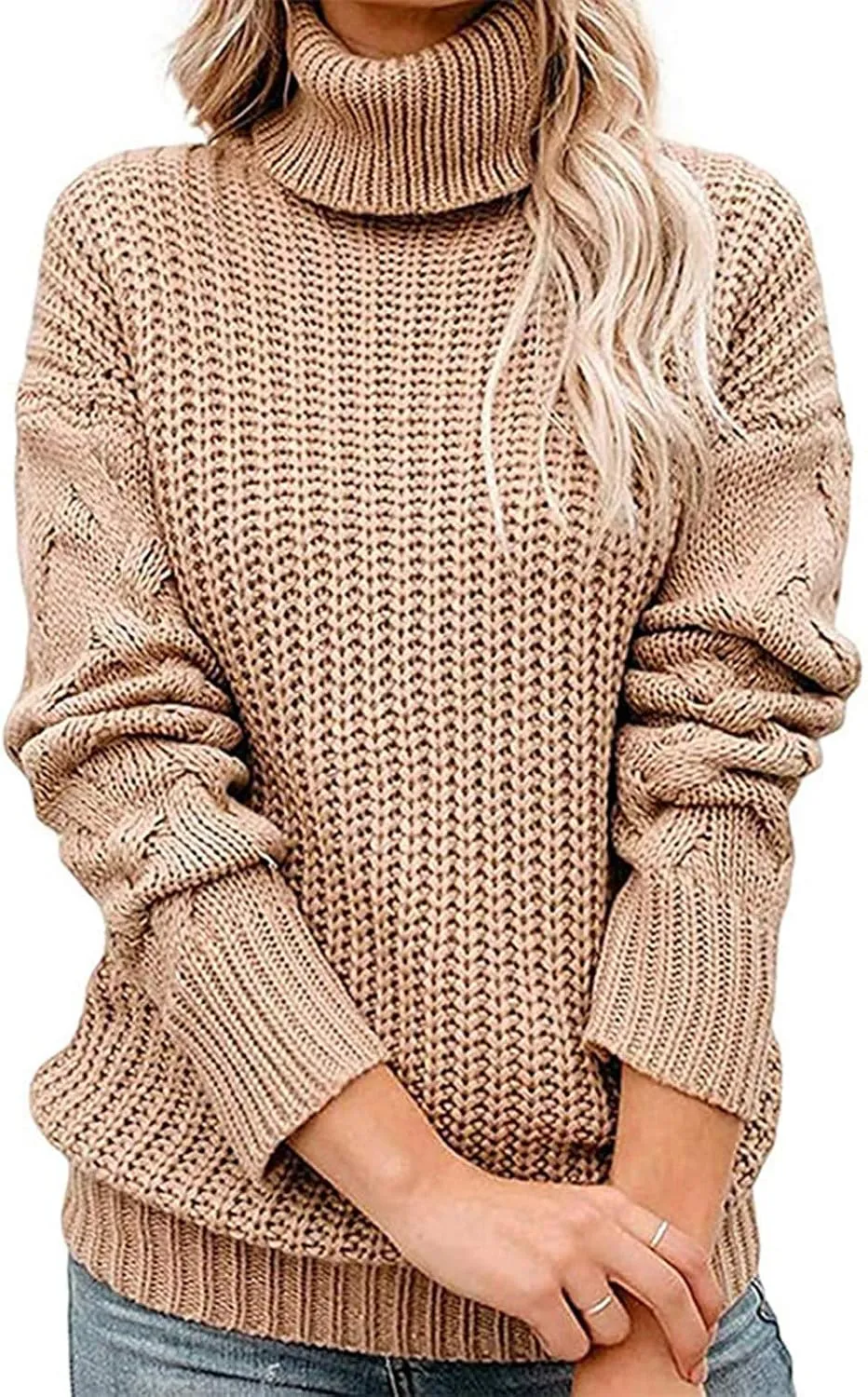 Chunky Sweaters for Women 2023 Turtleneck Pullover Sweaters Long Sleeve Fall Sweaters Casual Loose Jumper Tops