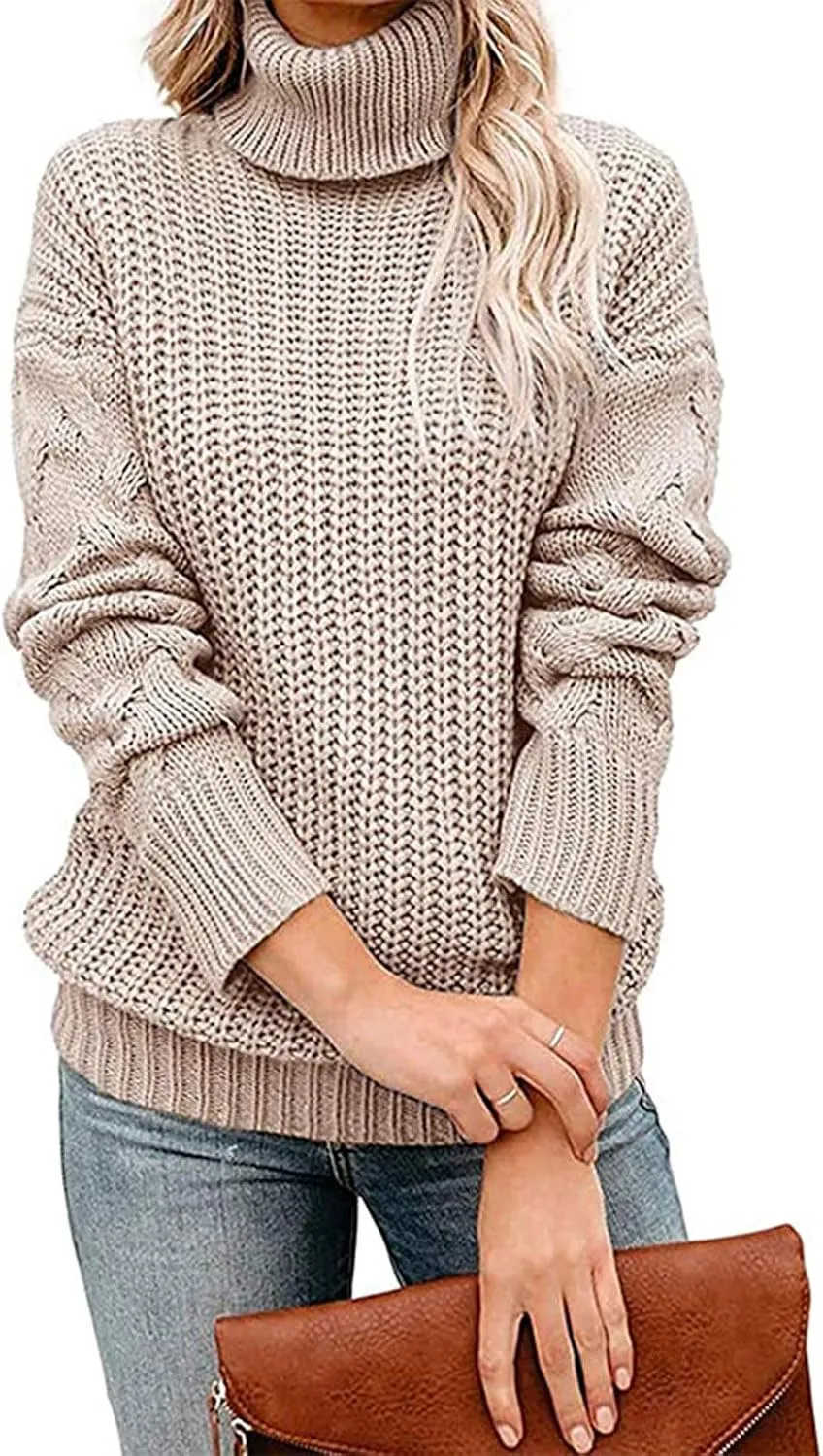 Chunky Sweaters for Women 2023 Turtleneck Pullover Sweaters Long Sleeve Fall Sweaters Casual Loose Jumper Tops
