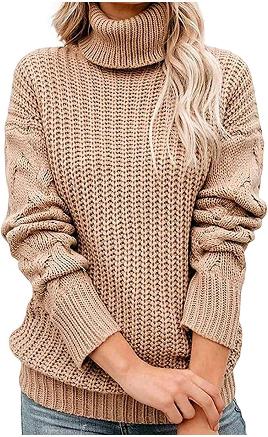 Chunky Sweaters for Women 2023 Turtleneck Pullover Sweaters Long Sleeve Fall Sweaters Casual Loose Jumper Tops