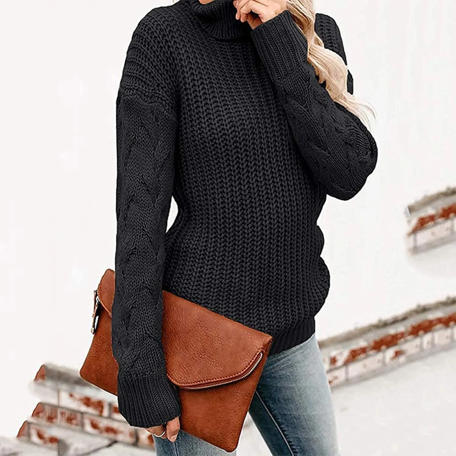 Chunky Sweaters for Women 2023 Turtleneck Pullover Sweaters Long Sleeve Fall Sweaters Casual Loose Jumper Tops