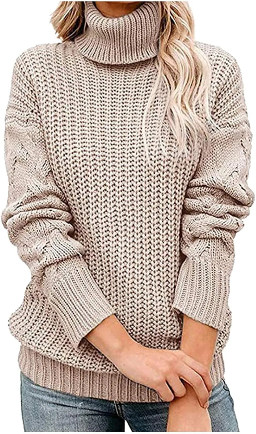 Chunky Sweaters for Women 2023 Turtleneck Pullover Sweaters Long Sleeve Fall Sweaters Casual Loose Jumper Tops