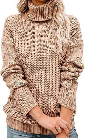 Chunky Sweaters for Women 2023 Turtleneck Pullover Sweaters Long Sleeve Fall Sweaters Casual Loose Jumper Tops