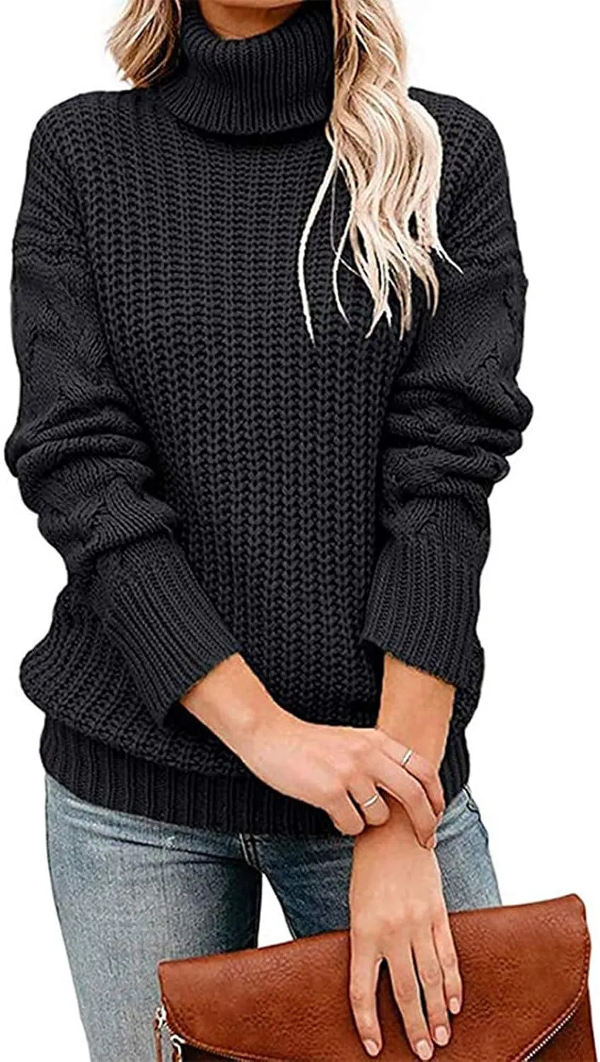 Chunky Sweaters for Women 2023 Turtleneck Pullover Sweaters Long Sleeve Fall Sweaters Casual Loose Jumper Tops