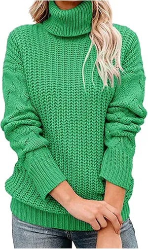 Chunky Sweaters for Women 2023 Turtleneck Pullover Sweaters Long Sleeve Fall Sweaters Casual Loose Jumper Tops