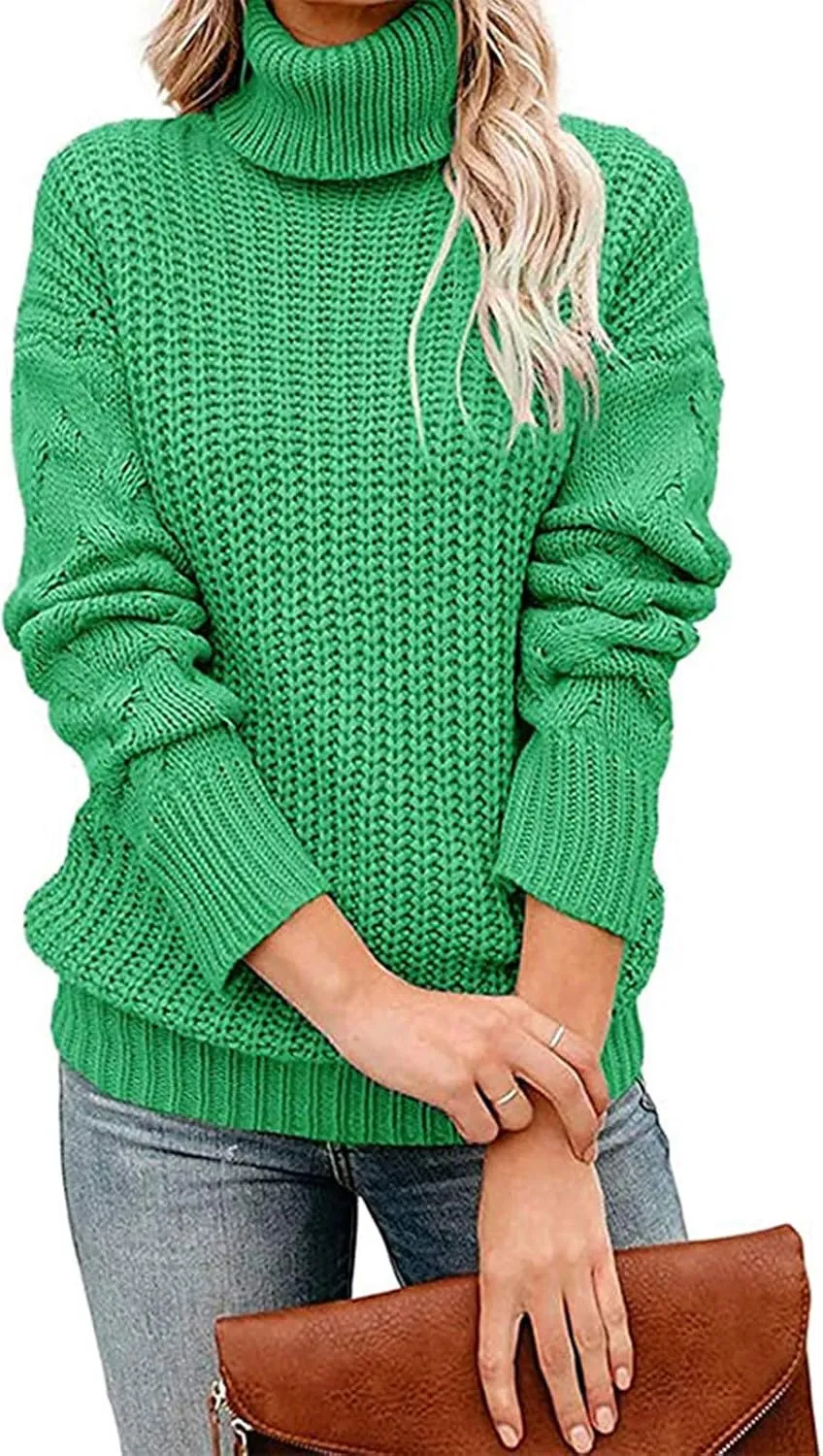 Chunky Sweaters for Women 2023 Turtleneck Pullover Sweaters Long Sleeve Fall Sweaters Casual Loose Jumper Tops