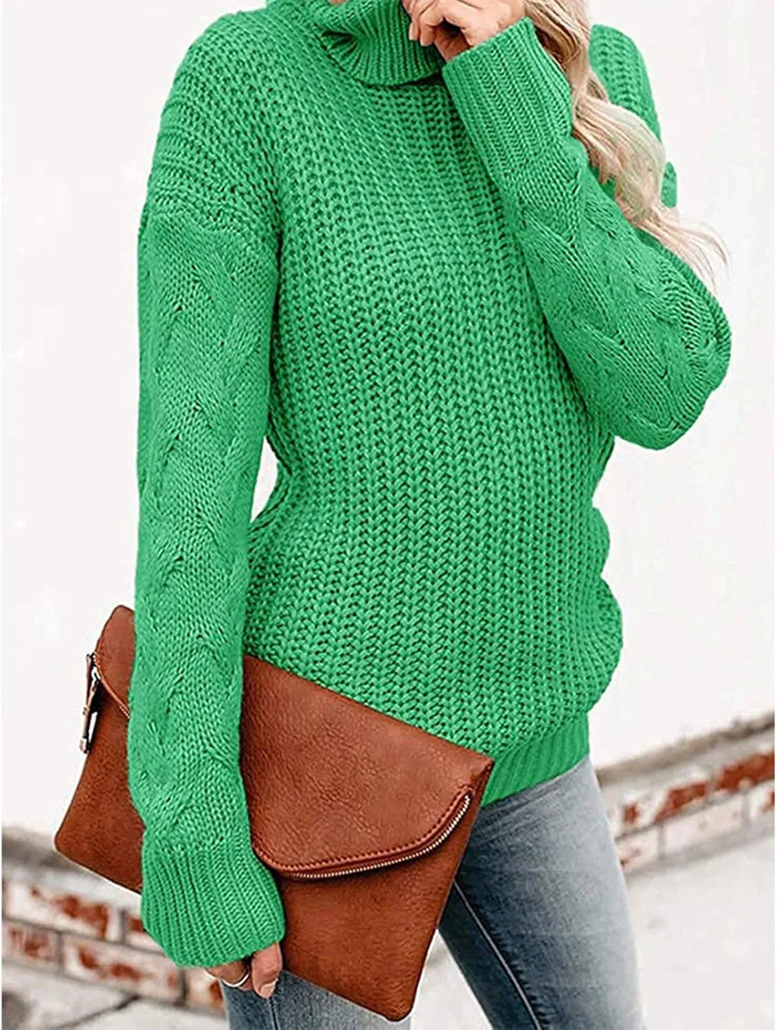 Chunky Sweaters for Women 2023 Turtleneck Pullover Sweaters Long Sleeve Fall Sweaters Casual Loose Jumper Tops