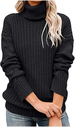 Chunky Sweaters for Women 2023 Turtleneck Pullover Sweaters Long Sleeve Fall Sweaters Casual Loose Jumper Tops