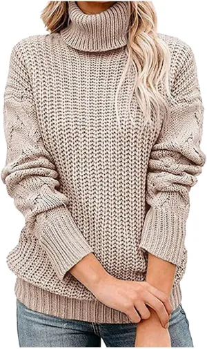 Chunky Sweaters for Women 2023 Turtleneck Pullover Sweaters Long Sleeve Fall Sweaters Casual Loose Jumper Tops