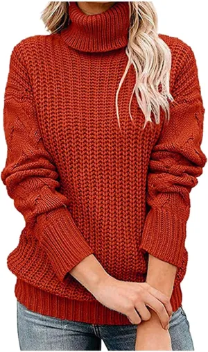 Chunky Sweaters for Women 2023 Turtleneck Pullover Sweaters Long Sleeve Fall Sweaters Casual Loose Jumper Tops