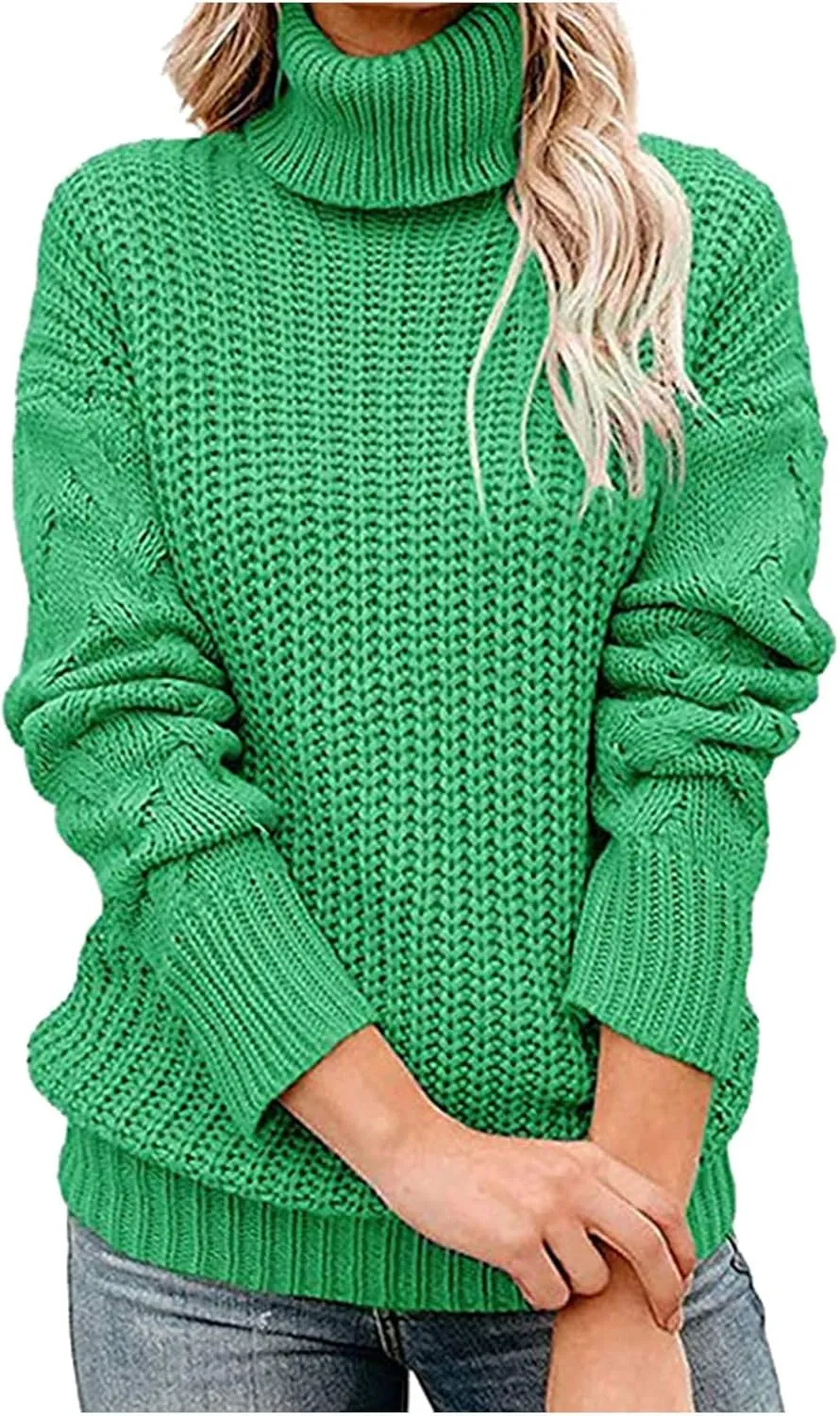Chunky Sweaters for Women 2023 Turtleneck Pullover Sweaters Long Sleeve Fall Sweaters Casual Loose Jumper Tops