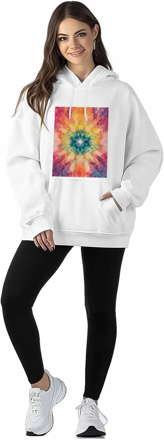 Colorful Oversized Sweatshirt Hoodies for Women, Tie Dye Womens Long Sleeve Tops, Casual Graphic Hoodies Pullover