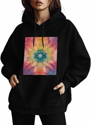 Colorful Oversized Sweatshirt Hoodies for Women, Tie Dye Womens Long Sleeve Tops, Casual Graphic Hoodies Pullover