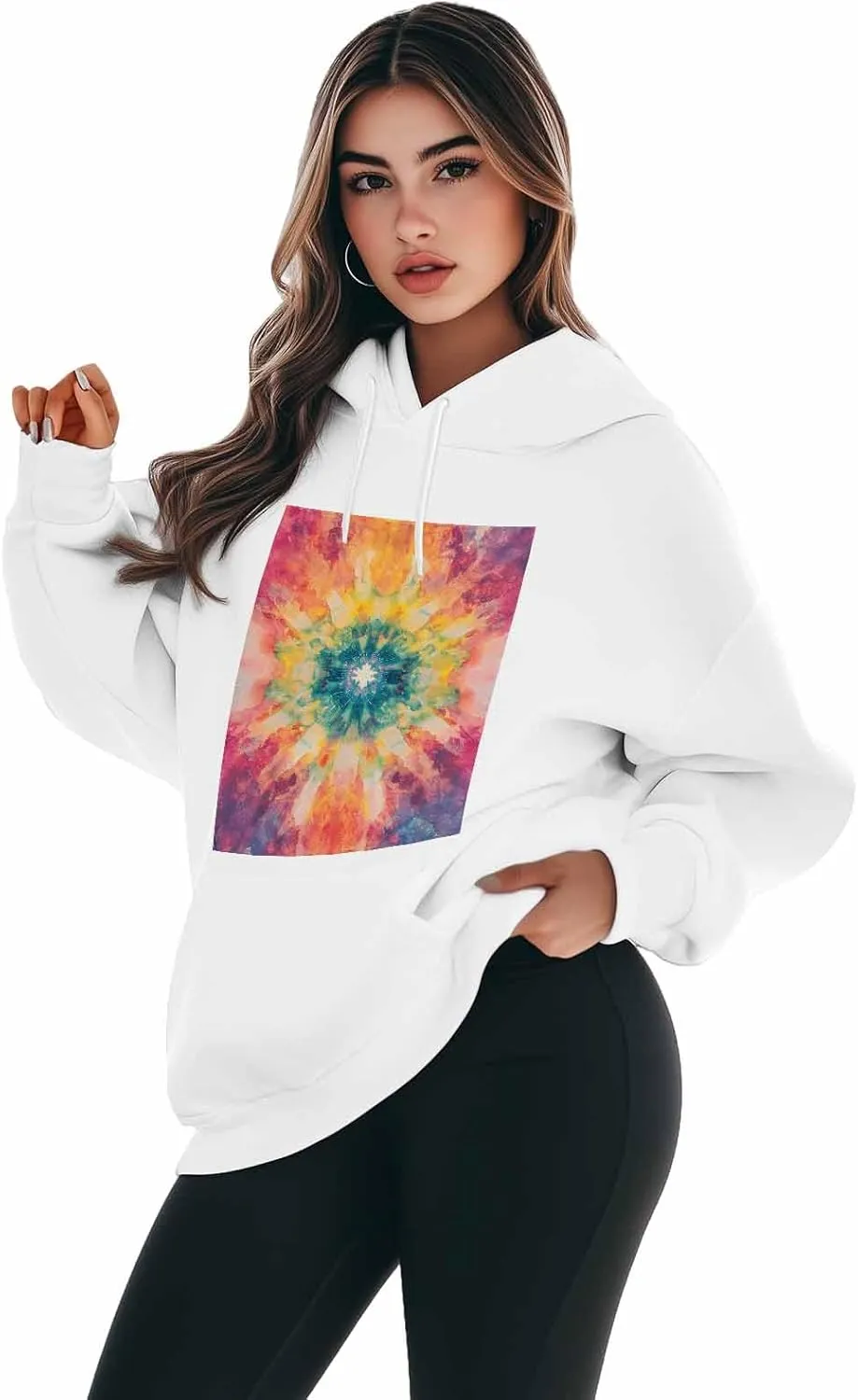 Colorful Oversized Sweatshirt Hoodies for Women, Tie Dye Womens Long Sleeve Tops, Casual Graphic Hoodies Pullover