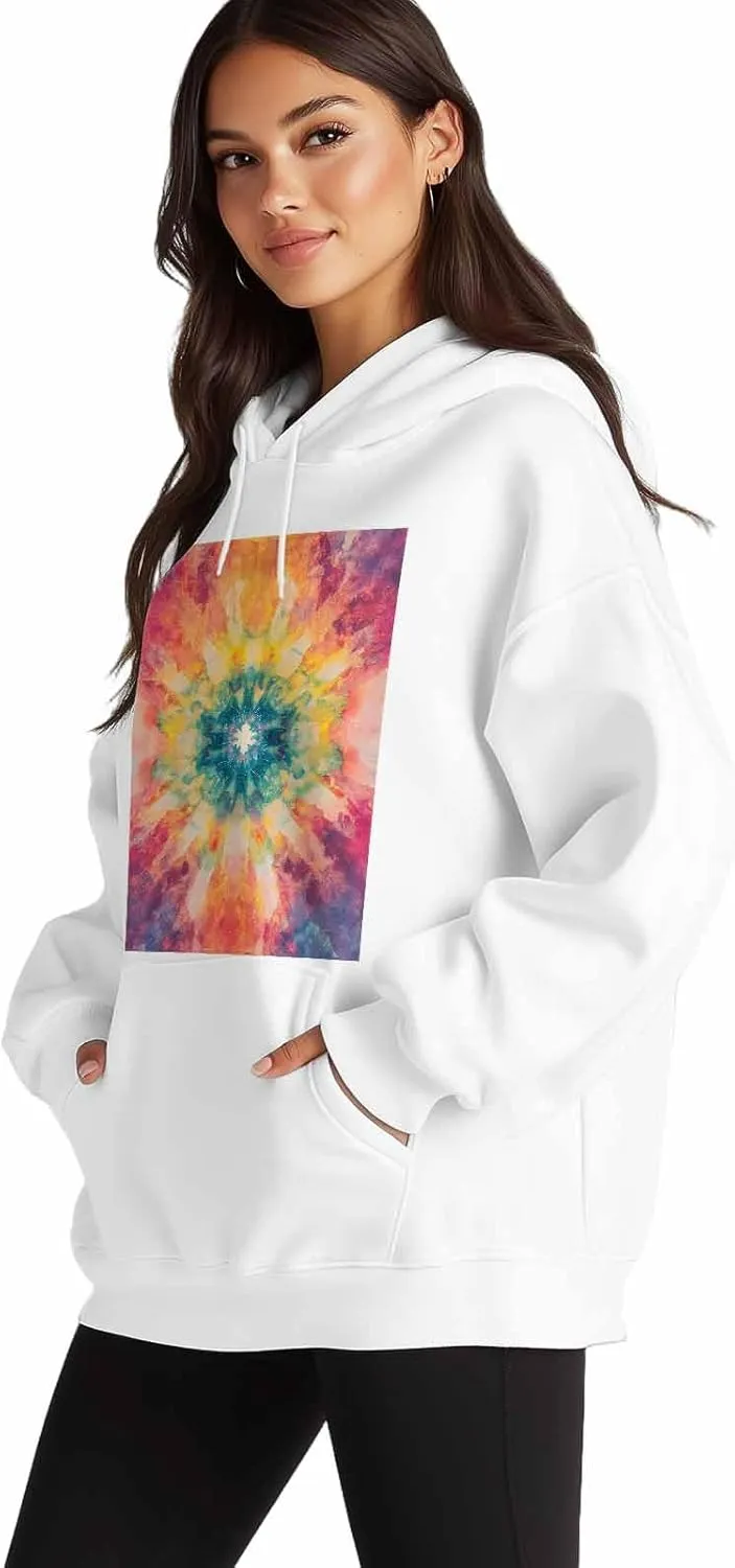 Colorful Oversized Sweatshirt Hoodies for Women, Tie Dye Womens Long Sleeve Tops, Casual Graphic Hoodies Pullover